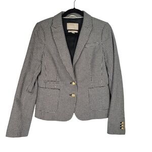 Banana Republic Womens 8 Houndstooth Blazer Italian Cotton Gold  Buttons Black‎